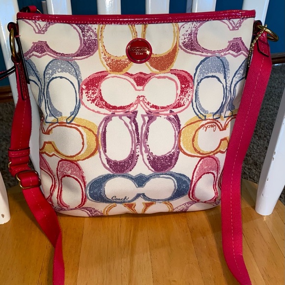 Coach Handbags - Coach Signature Stripe Scribble Hot Pink Crossbody